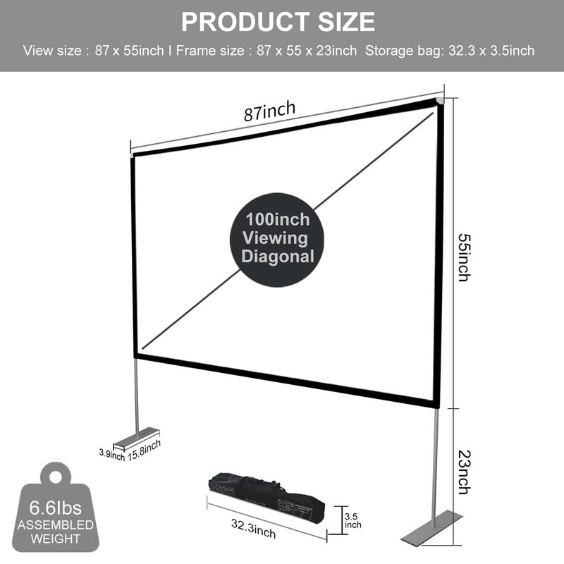 SKERELL Outdoor Projector Screen with Stand 100 Inch: Portable Projection Screen for Outside Theater Home Backyard Movies - Image 2